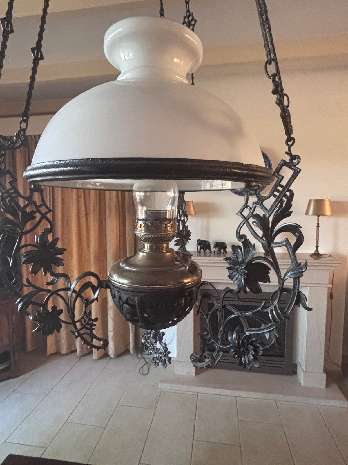 Vintage olielamp voor boven bijv. De tafel, Ophalen