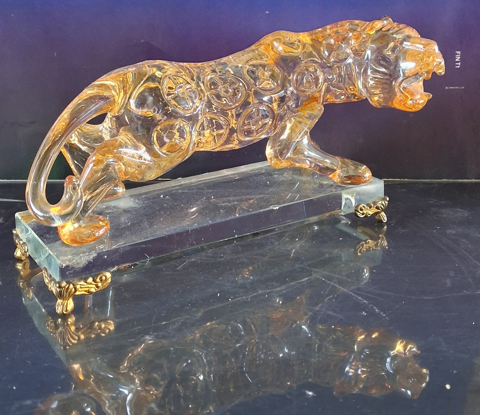 Panter.  Glas. Glazen sokkel.  17/9 cm., Antiek en Kunst, Ophalen