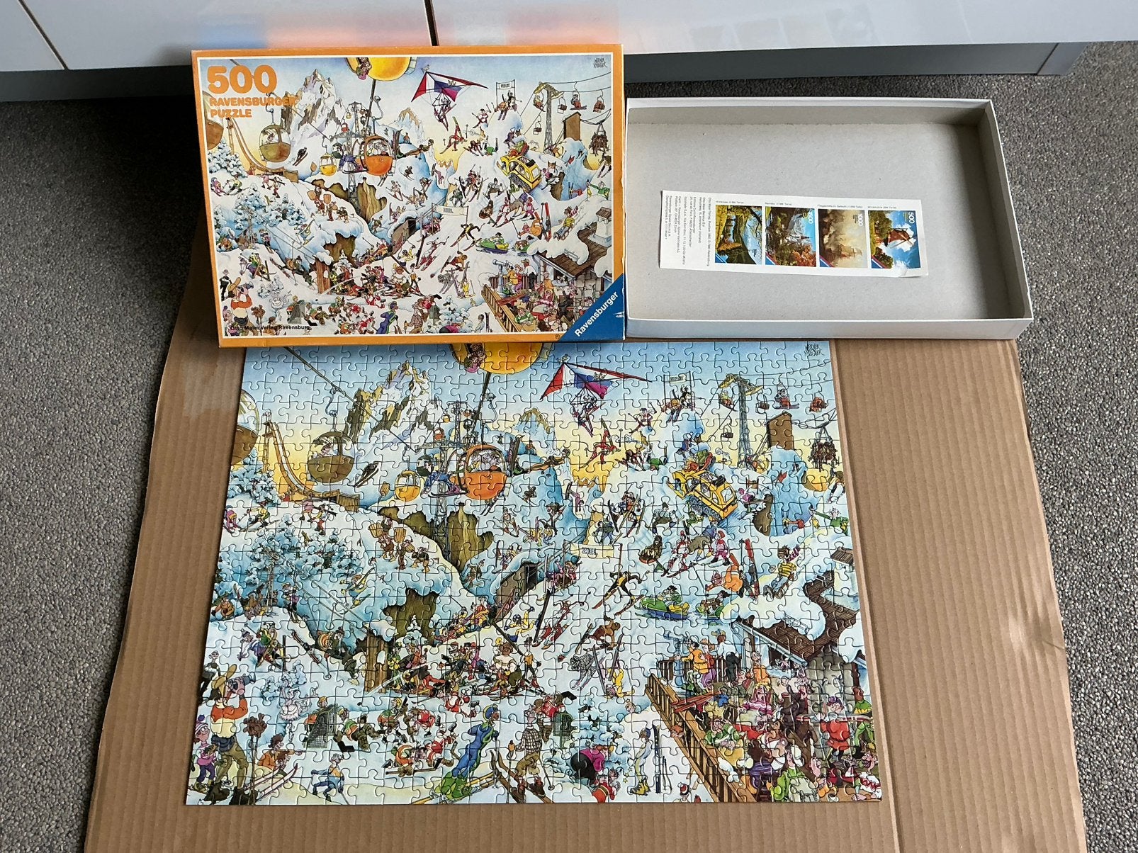Puzzel Ski chaos Après-ski winterse humor cartoon Nydegger, Ophalen of Verzenden, 500 t/m 1500 stukjes, Zo goed als nieuw, Legpuzzel