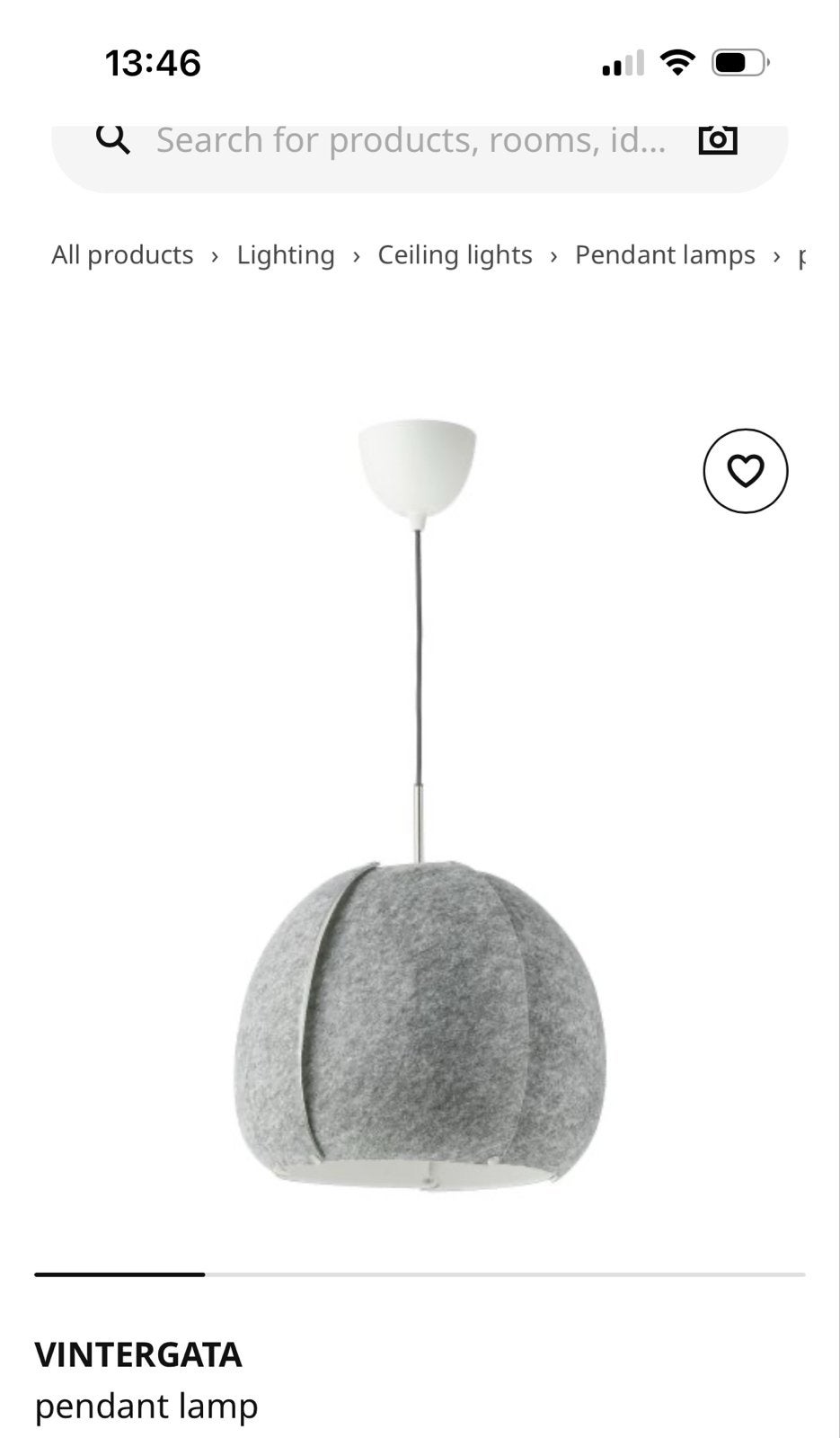 Nieuw ikea VINTERGATA hanglamp - grijs vilt, E27 fitting, Huis en Inrichting, Ophalen of Verzenden, Nieuw, E27 (groot)