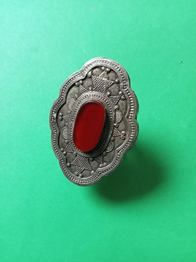 Mooie Grote Antieke Handgemaakte Zilveren Ring met Carneool, Verzenden, Zilver, Ring, Met edelsteen