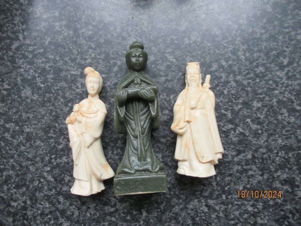 3 OUDE CHINESE/JAPANSE BEELDJES-KUNSTHARS ?- ZELDZAAM, Antiek en Kunst, China, Beeld, 10 cm, Overige materialen