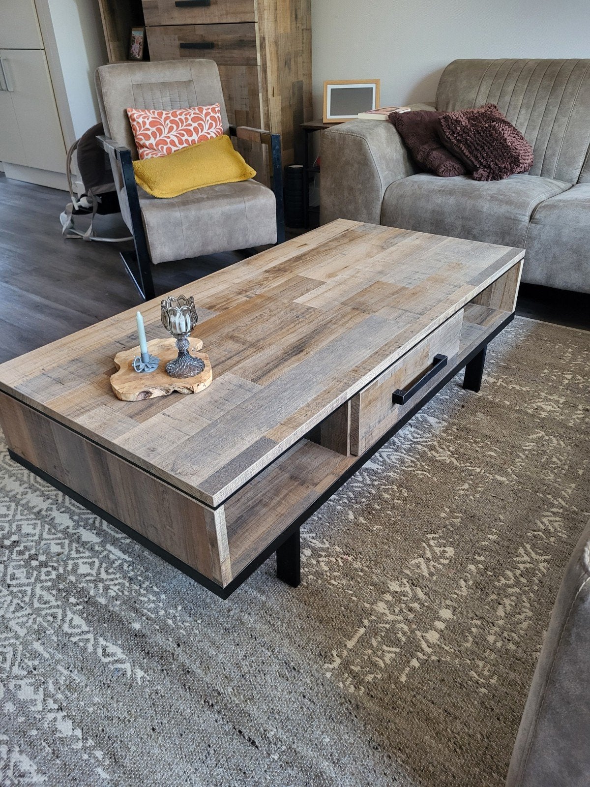 Industriele salontafel (de Bommel), Ophalen, 100 tot 150 cm, 50 tot 100 cm, Zo goed als nieuw