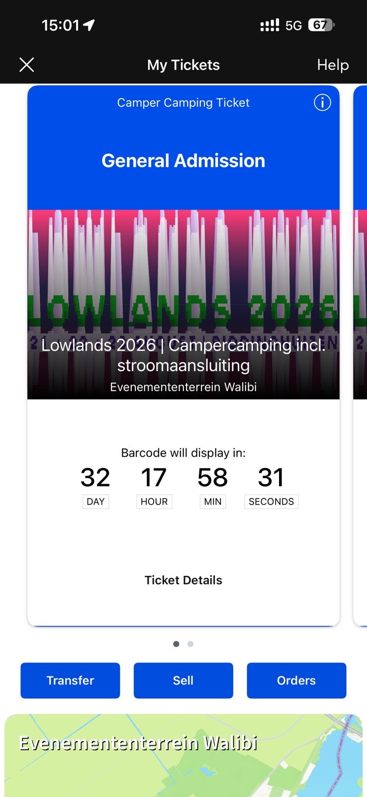 Lowlands 2026 - Campercamping Ticket incl stroom, Tickets en Kaartjes, Eén persoon, Ticket of Toegangskaart