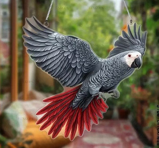 Raamhanger papagaai - grijze roodstaart, Verzenden, 20 cm, Meerkleurig, Nieuw