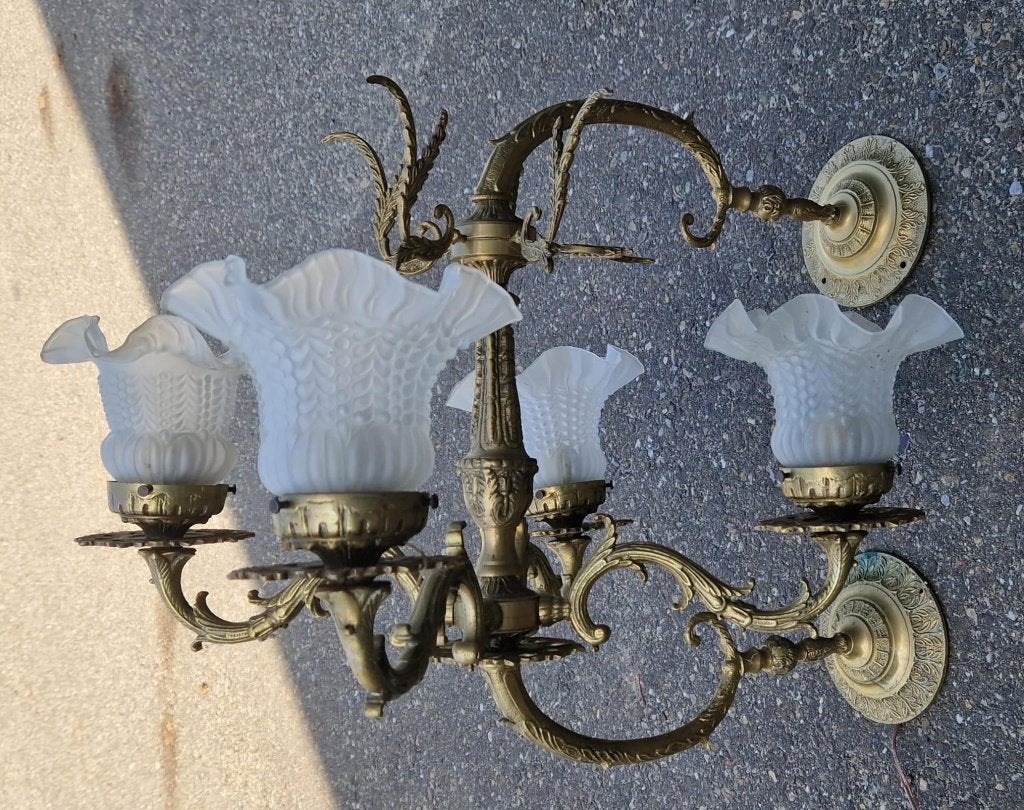 4-armige vintage wandlamp (messing), zeldzaam!, Antiek en Kunst, Ophalen of Verzenden