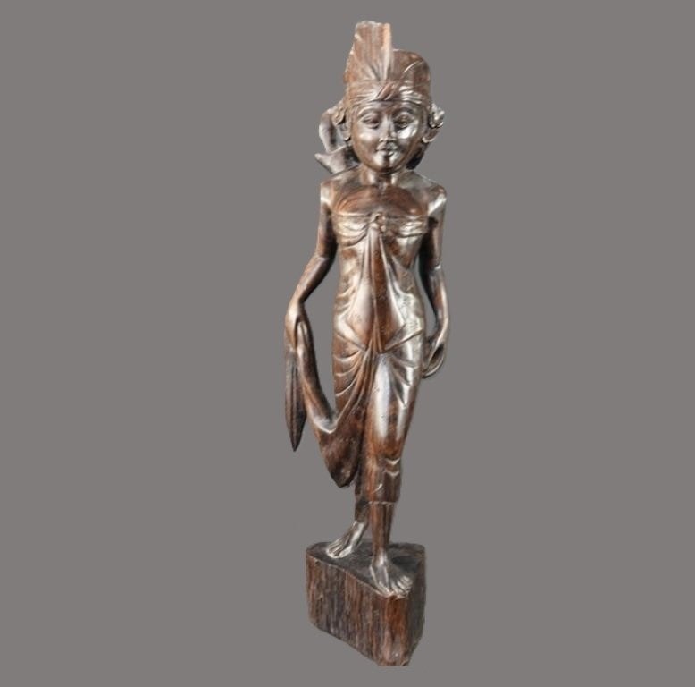 Houten Balinese Danseres Beeld - Handgesneden, Verzenden, Handgemaakt, 20 - 50 cm, Beeld