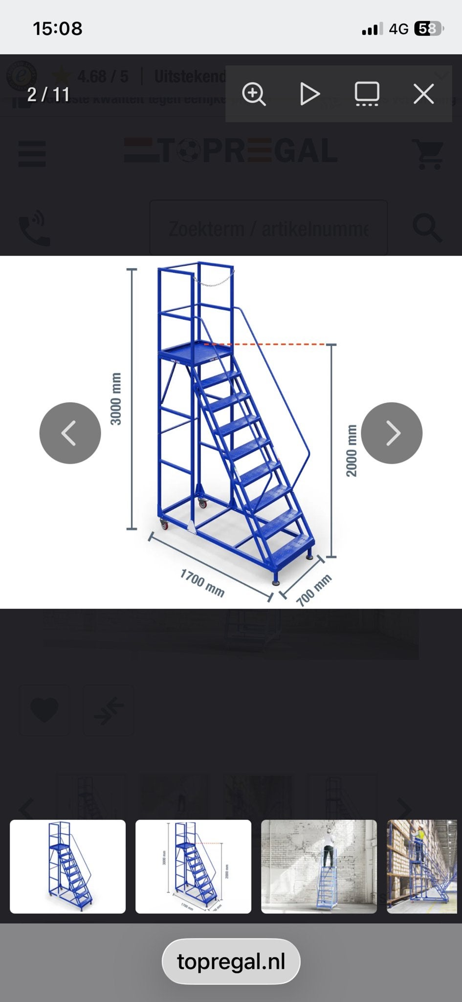 Mobiele platformladder, 2m hoogte, 8 treden, gebruikt, Ophalen, Gebruikt, Ladder, 2 tot 4 meter