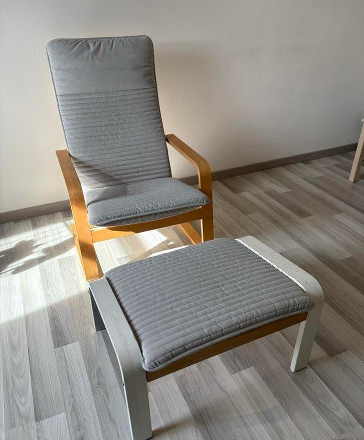 💥IKEA Poäng stoel + voetenbank 💥Relax Zitten💥, Ophalen, 75 tot 100 cm, Zo goed als nieuw, Stof