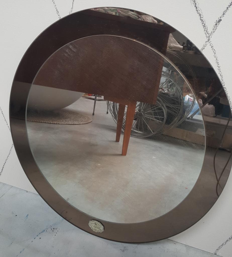 Vintage ronde glazen spiegel 2 kleurig 60 cm Swallow, Ophalen, Rond, 50 tot 100 cm, Minder dan 100 cm