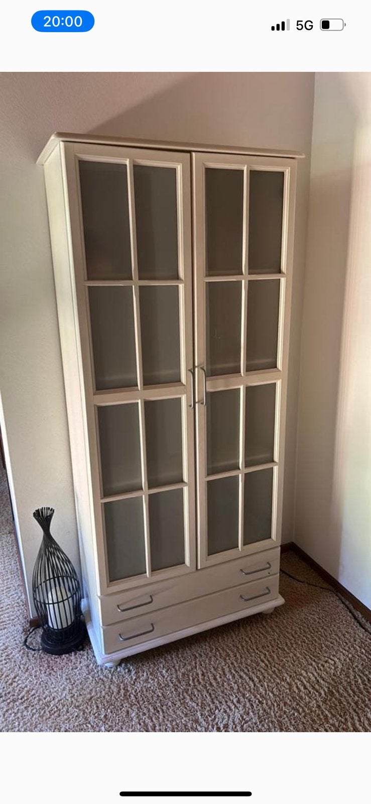 Creme grenen kast met melkglas, Gebruikt, 150 tot 200 cm, 25 tot 50 cm, 50 tot 100 cm