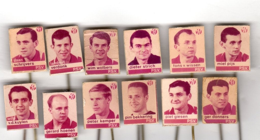 12 speldjes VAN HOUTEN VOETBAL PSV VAN DER KUYLEN SCHRIJVERS, Verzamelen, Ophalen of Verzenden, Gebruikt, Overige onderwerpen
