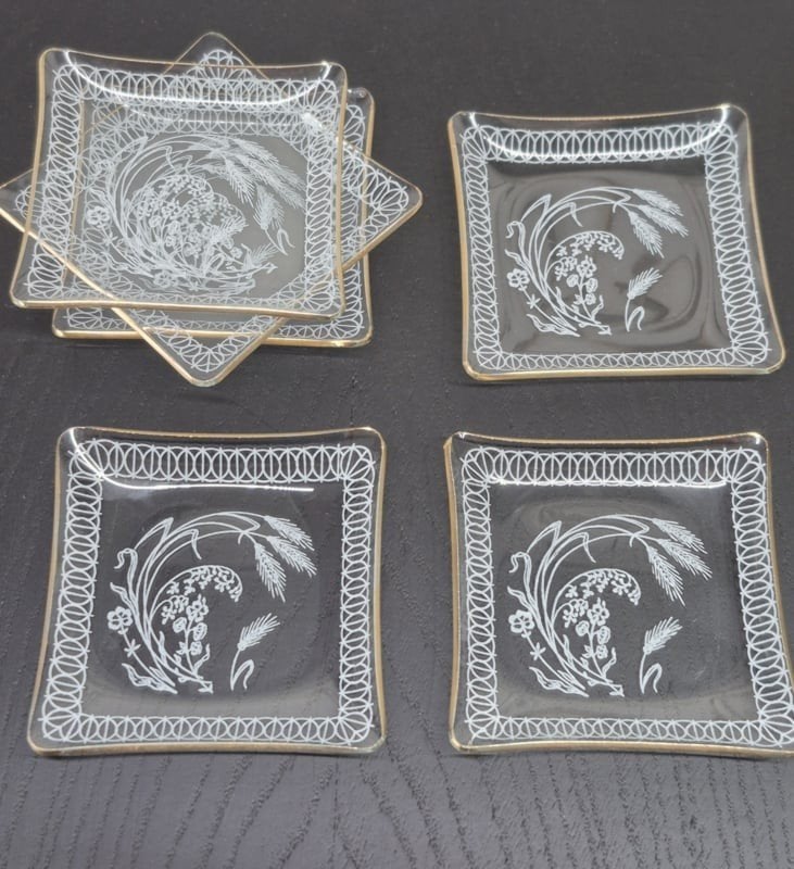 6 Antieke glazen gebaksbordjes,  Petit four schaaltjes, Ophalen of Verzenden