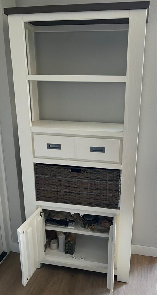 Deaumain Boekenkast met 2 deuren, lade, niches en mand, Huis en Inrichting, Ophalen, Gebruikt, 50 tot 100 cm, Landelijk