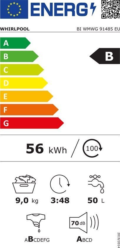 Whirlpool inbouw wasmachine BI WMWG 91485 EU - 9 kg, Whirlpool Nederland B.V., 1200 tot 1600 toeren, Minder dan 85 cm, Koningin Wilhelminaplein 14, 1062 HH Amsterdam