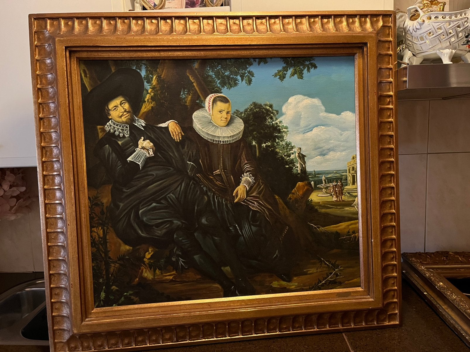 Groot olieverf portret schilderij van en paar, Ophalen
