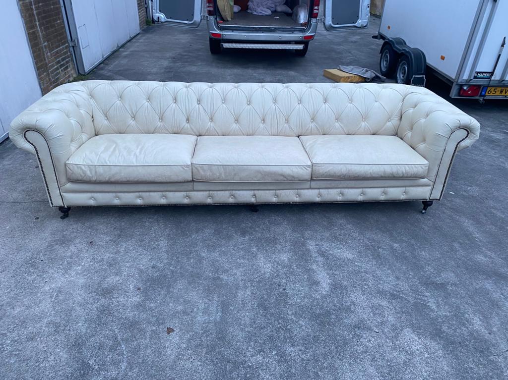 Xxl 3.00 breed stoere industriële leren Chesterfield bank !!, Huis en Inrichting, Ophalen, Gebruikt, Overige maten, Chesterfield