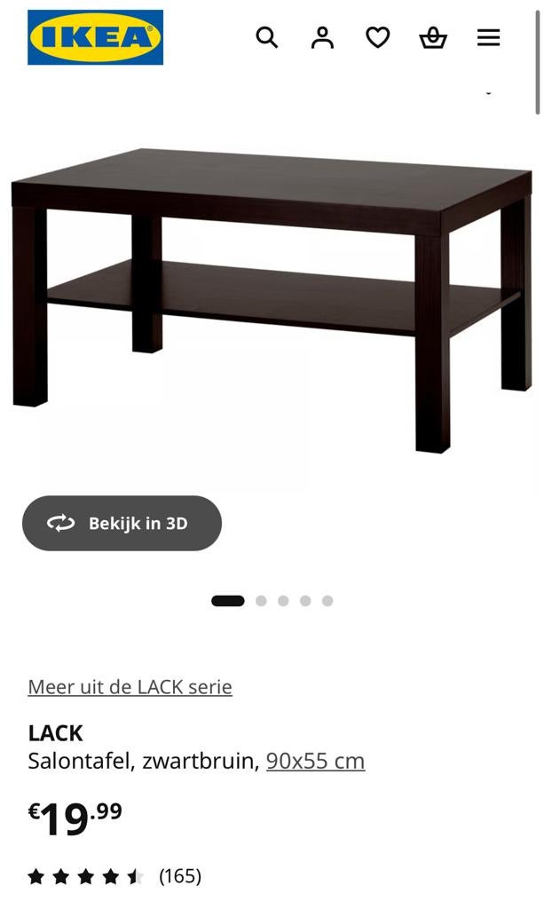 IKEA LACK Salontafel Zwartbruin 90x55 cm NIEUW IN DOOS!, Ophalen, Gebruikt, 100 tot 150 cm, 50 tot 100 cm