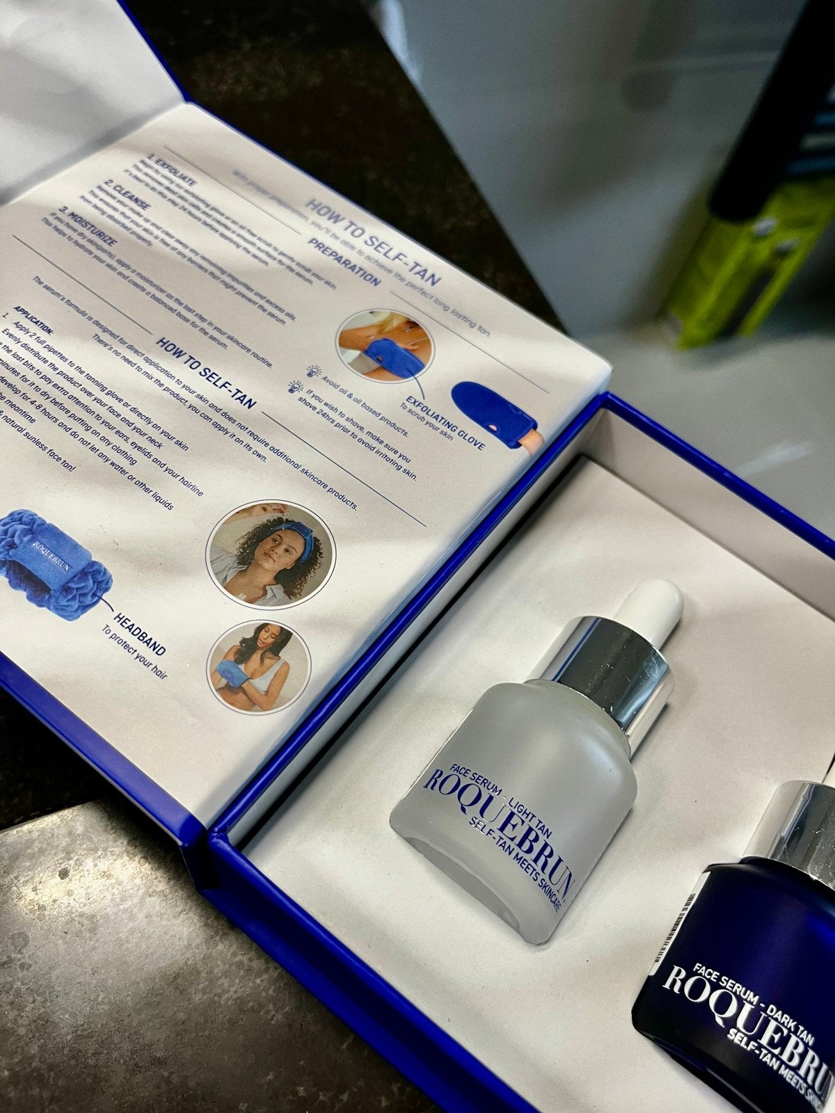 Roquebrun Self-Tan Mini's - Face Serum Light & Dark Tan, Ophalen of Verzenden, Nieuw, Gehele gezicht, Verzorging