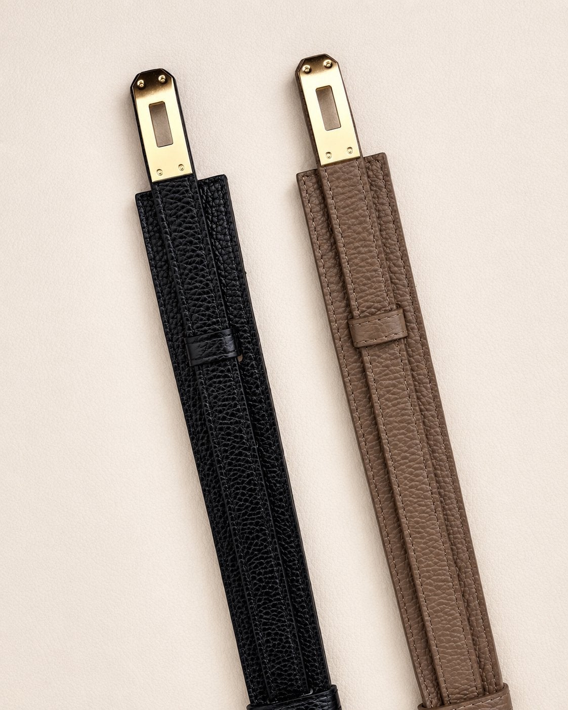 Leren riem met gouden gesp - Zwart & Bruin - verstelbaar, 3 tot 5 cm, 90 tot 100 cm, Tailleriem, Ophalen of Verzenden