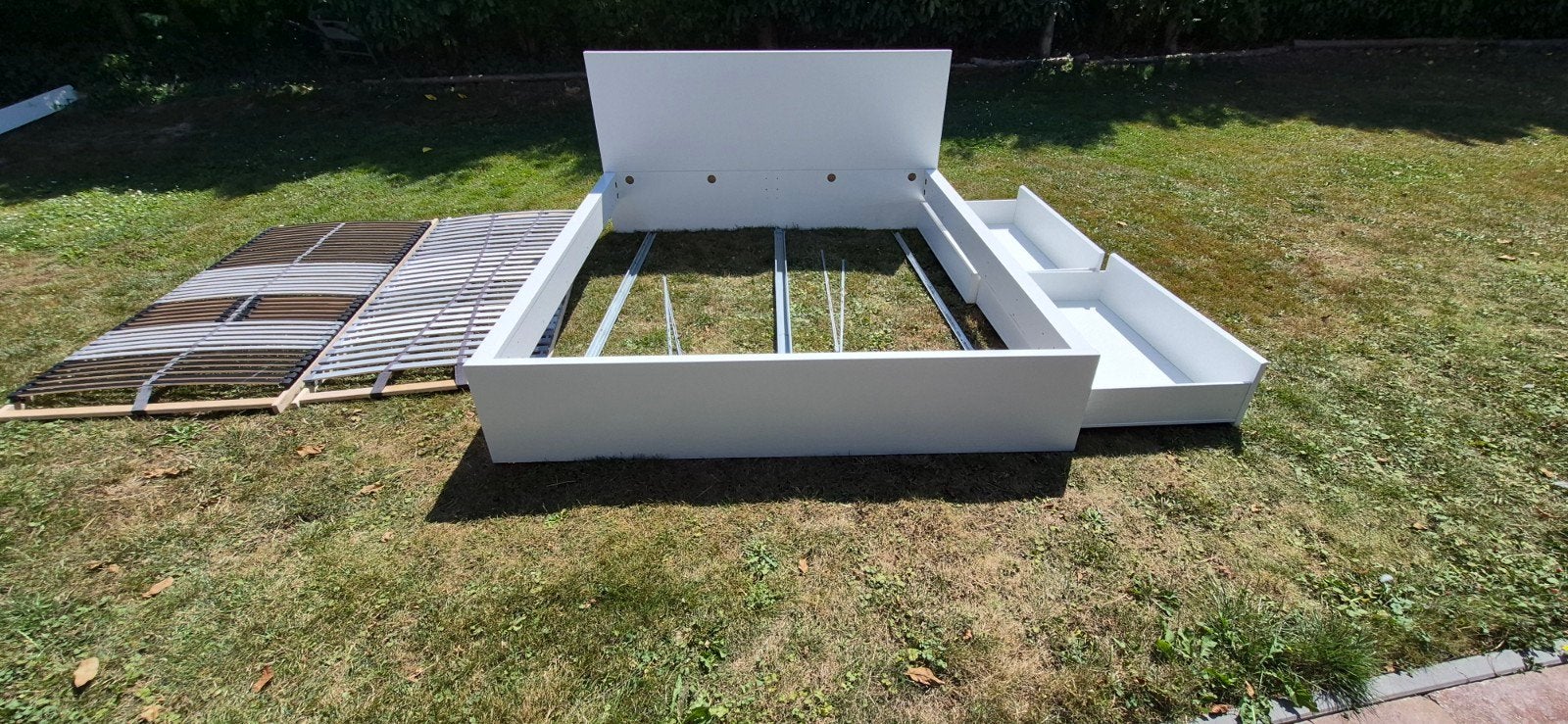 tweepersoons Hemnes bed met bedladen en Leirsund lattenbodem, Huis en Inrichting, Slaapkamer | Bedden, Ophalen, Gebruikt, Wit