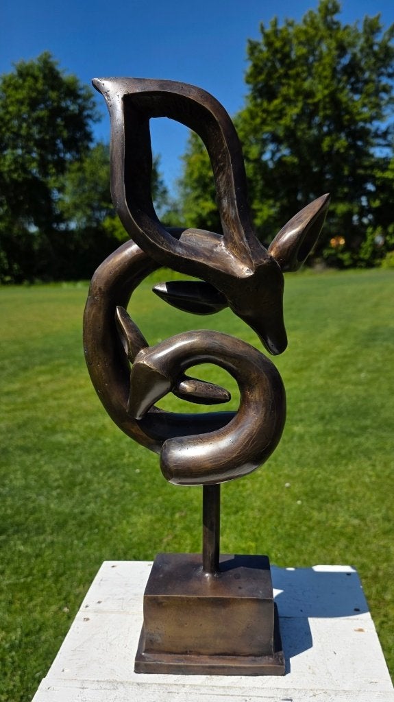 HERTENKOP VERSTRENGELD / bronzen beeld, Tuin en Terras, Dierenbeeld, Nieuw, Info@huisentuindecoratiemarie.nl, Huis en tuin decoratie marie