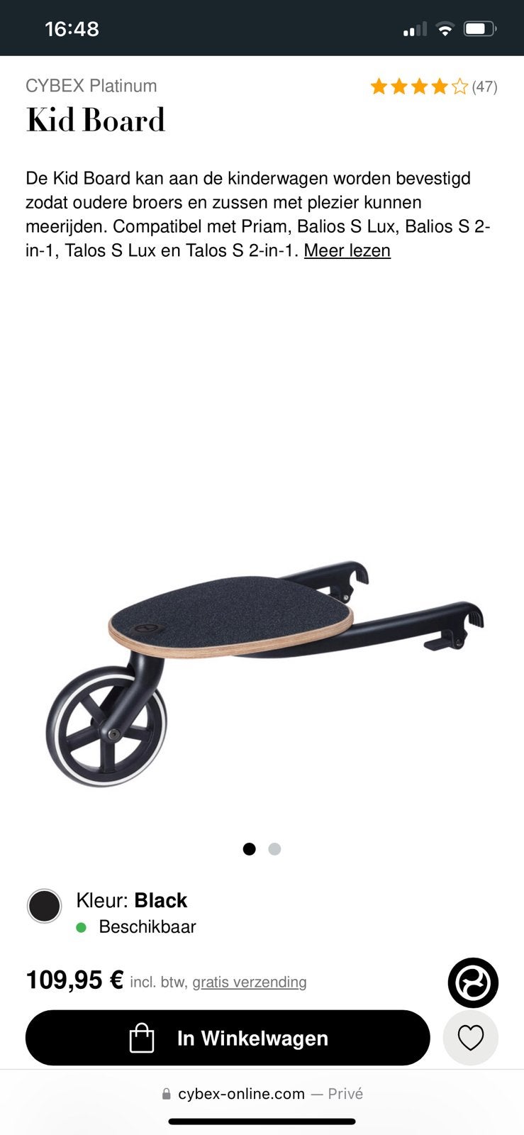 Cybex meerijdplankje, Ophalen of Verzenden, Zo goed als nieuw