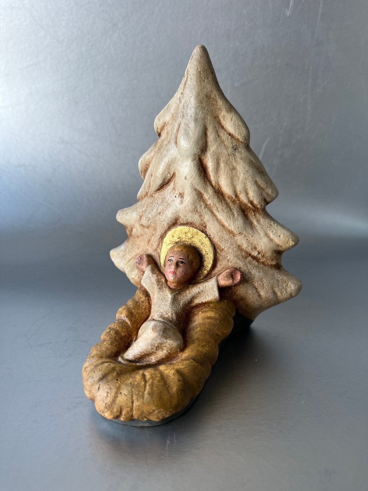 Oud gipsen kribbe kind, kerstboom, Jezus ⭐️, Diversen, Kerst, Gebruikt, Ophalen of Verzenden, X, X