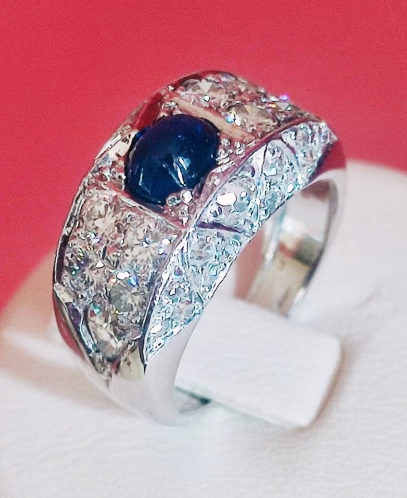 Exclusieve artdeco gouden ring met saffier, diamanten 1,90kt, Sieraden, Tassen en Uiterlijk, Ophalen of Verzenden, Zo goed als nieuw