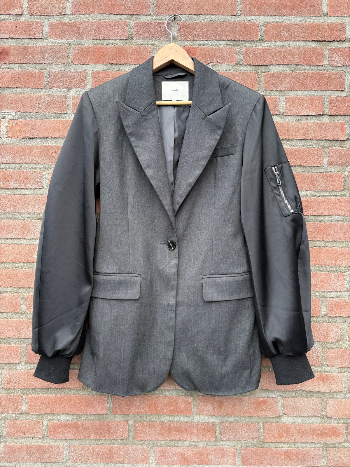 Shoeby Blazer met bombermouwen - maat S 36, Ophalen of Verzenden, Zo goed als nieuw, Maat 36 (S), Grijs