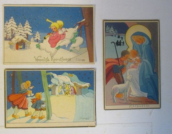 drie nostalgische en sfeervolle kerstkaarten J. Gouppy, Verzenden