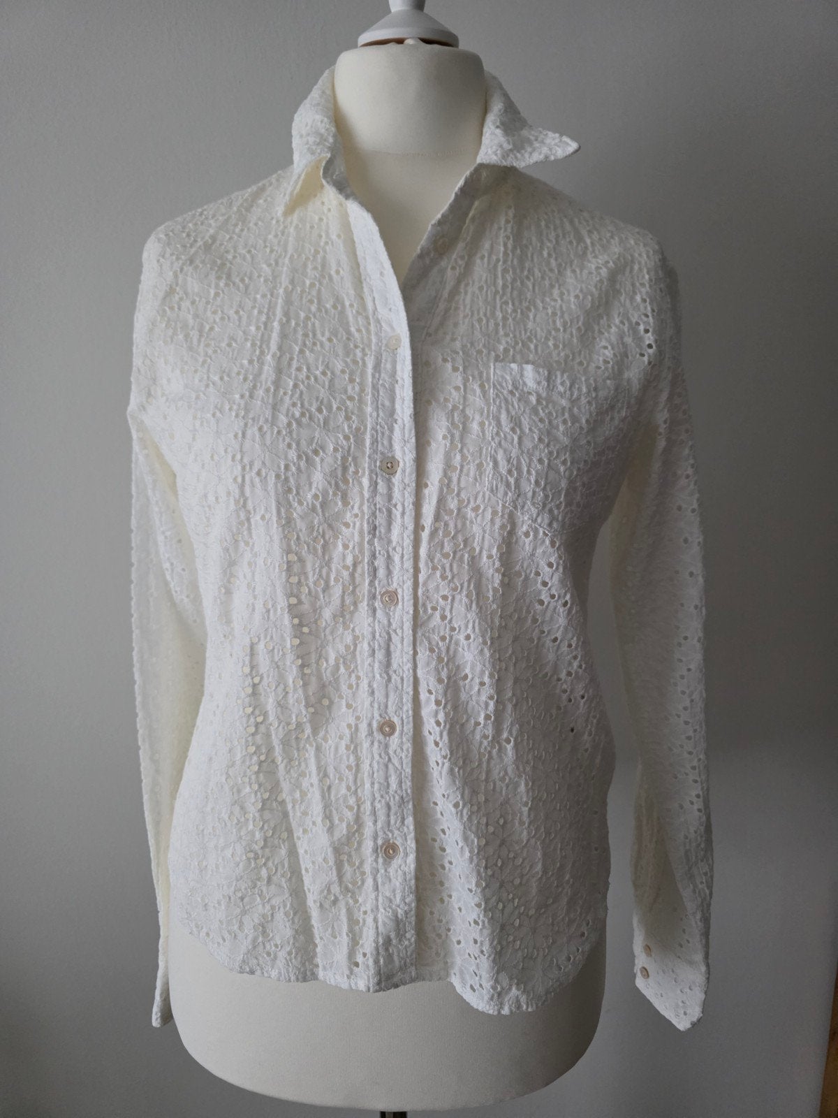 Witte Broderie Anglaise Blouse - Maat M/L Gant, Maat 38/40 (M), Wit, Ophalen of Verzenden, Zo goed als nieuw