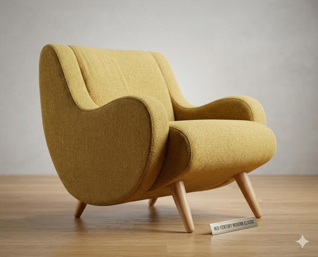Fauteuil Organisch Mid-Century modern design vintage retro, Huis en Inrichting, Fauteuils, Zo goed als nieuw, Stof, 50 tot 75 cm