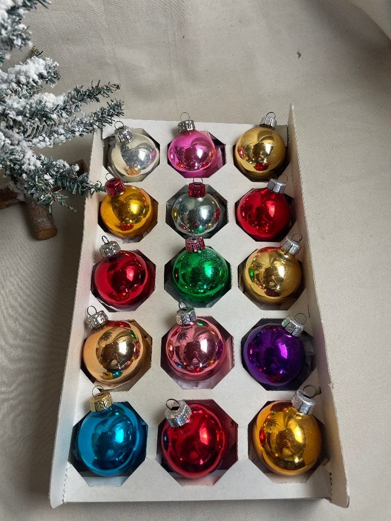 Oude kleine gekleurde uni kerstballen, Ophalen of Verzenden, Gebruikt