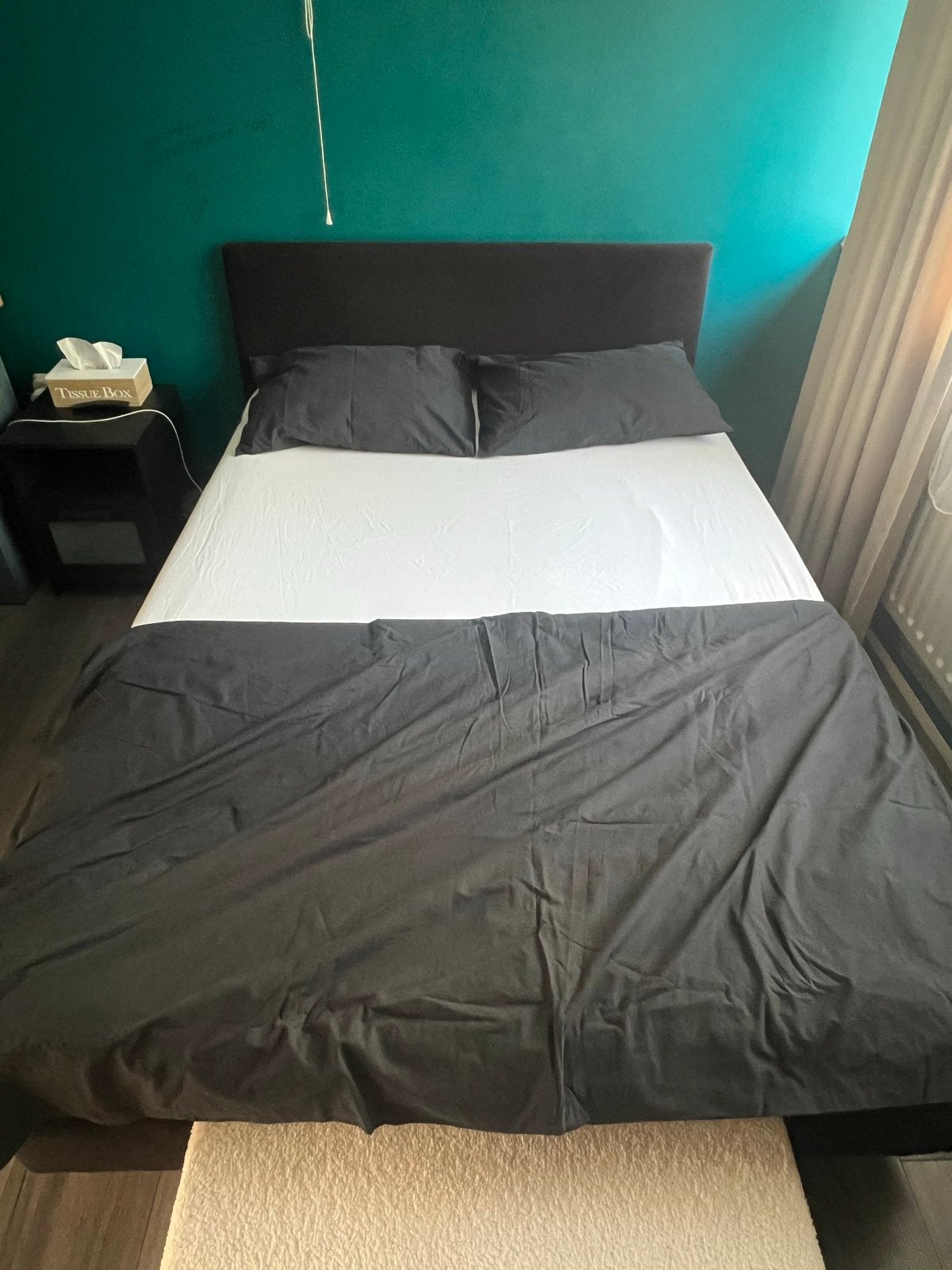 Tweepersoonsbed met hoofdbord - 140 cm breed, Ophalen, Gebruikt, Zwart, Tweepersoons