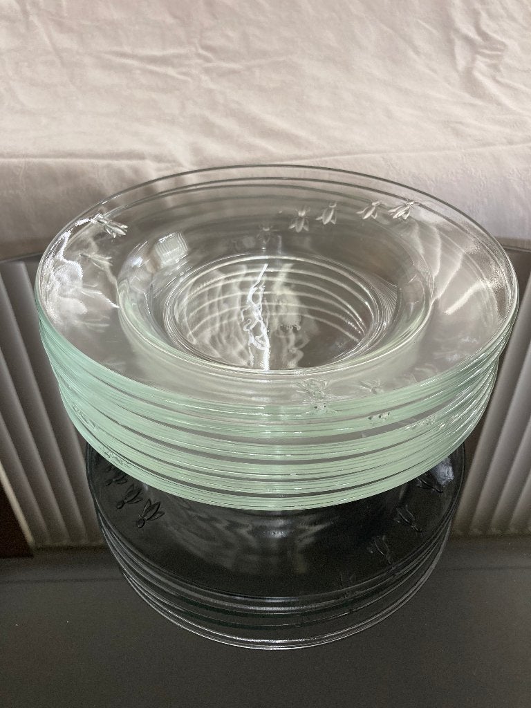 La Rochère France | 6 diepe borden Abeille / bij | ø 24 cm, Glas of Glazen, Nieuw, Ophalen of Verzenden, Glas