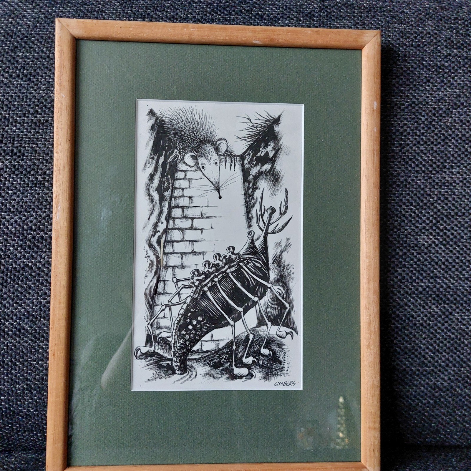 Ingelijste tekening van Gysbers: Muis en insect, Antiek en Kunst, Ophalen