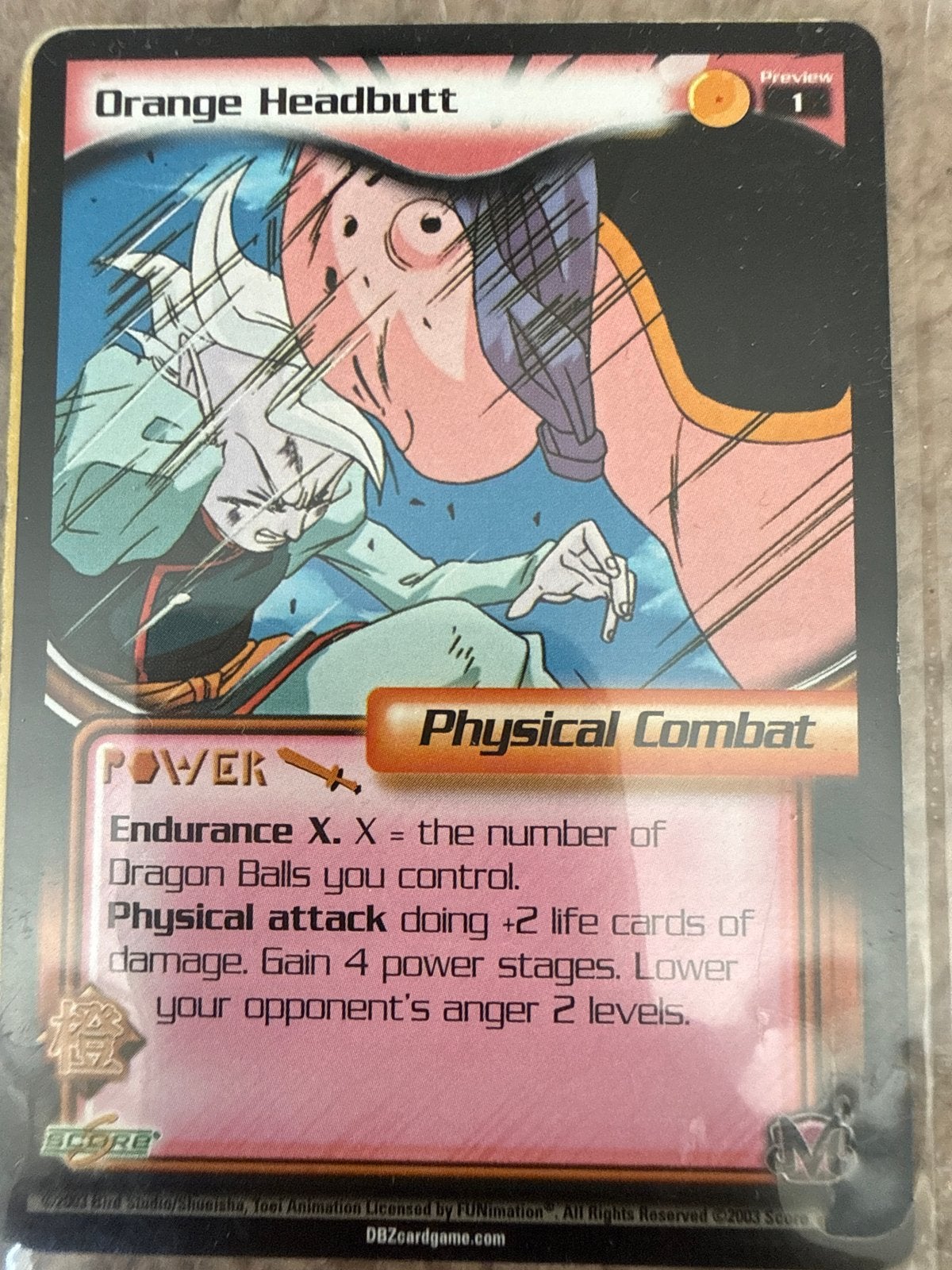 Dragon Ball Z TCG: Orange Headbutt (Preview 1) Kaart, Ophalen of Verzenden, Zo goed als nieuw, Losse kaart