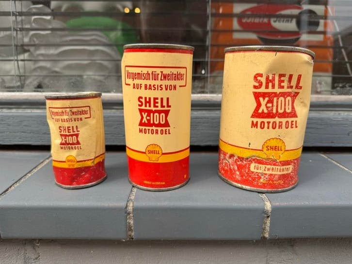 Vintage Shell X-100 Motorolie Blikken (Set van 3), Ophalen of Verzenden, Gebruikt, Overige, Overige merken