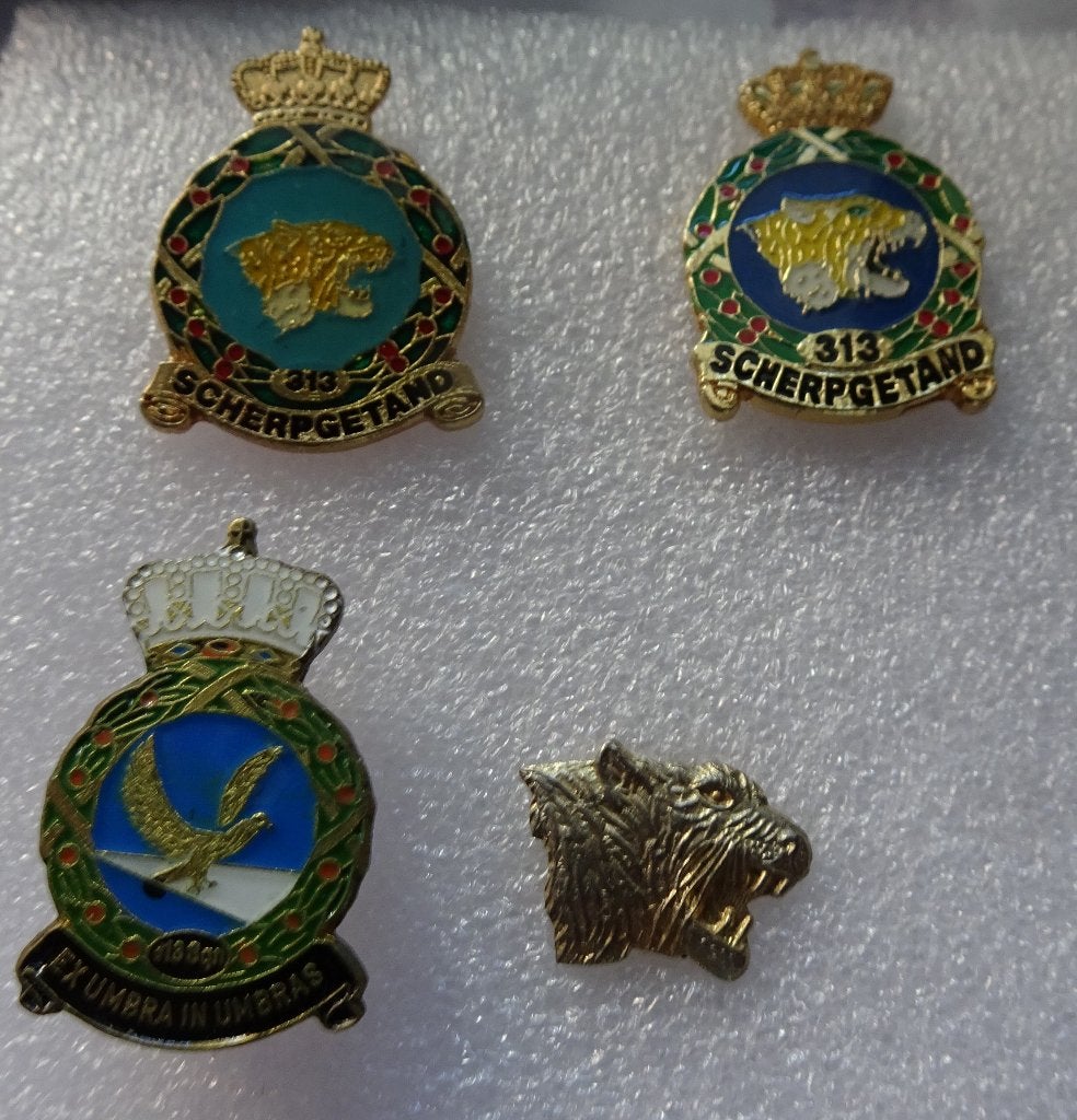 Lot met speldjes 313 Squadron Luchtmacht, Ophalen of Verzenden, Luchtmacht, Nederland, Embleem of Badge