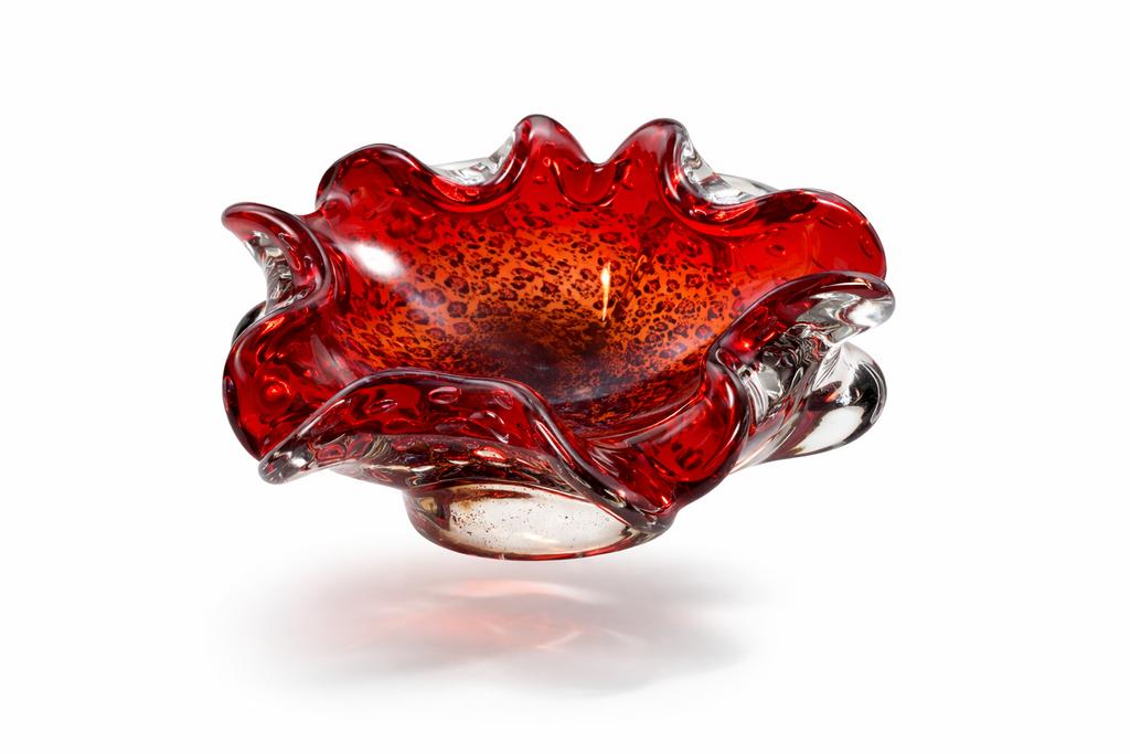 Vintage Glazen Murano stijl Asbak Rood met Gouden Spikkels, Antiek en Kunst, Antiek | Glas en Kristal, Ophalen of Verzenden