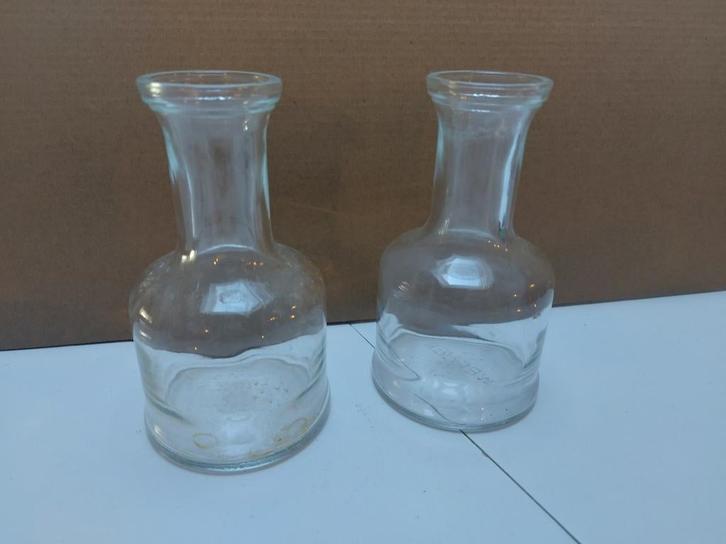 Set van 2 vintage glazen flessen/vazen, Antiek en Kunst, Ophalen of Verzenden