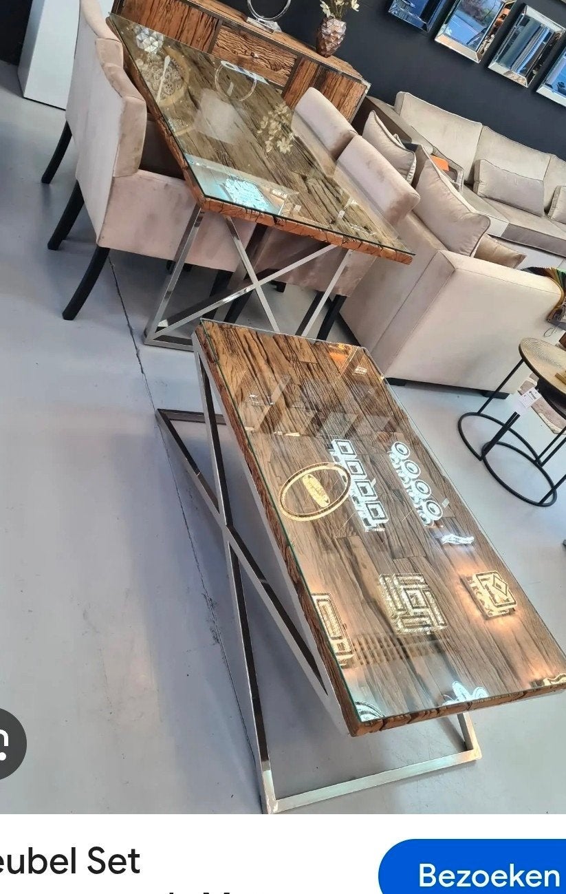 salontafel eettafel en wandplanken eric kuster richmond styl, Ophalen, Gebruikt, 4 tot 6 stoelen