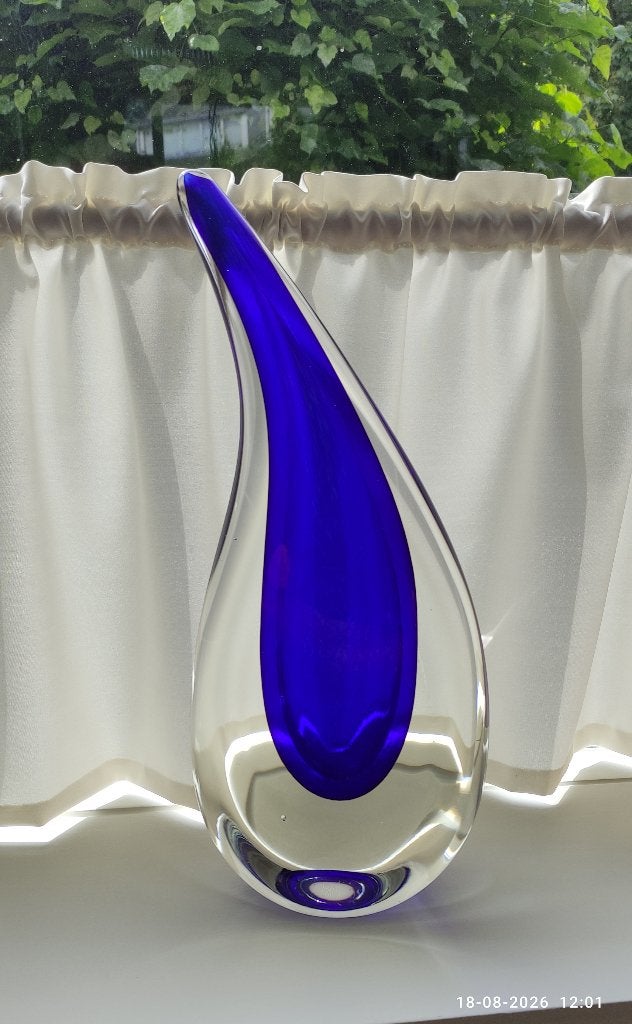 Henryk  Rysz glaskunst druppel diep blauw 45 cm , 9,4 kg, Ophalen of Verzenden