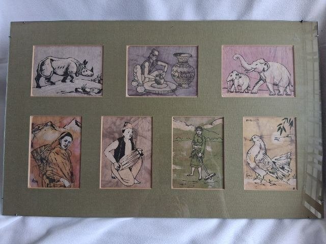 Indiase zijde schilderijtjes, Antiek en Kunst, Kunst | Niet-Westerse kunst, Tibet, Handgemaakt, Ophalen of Verzenden, 35 cm