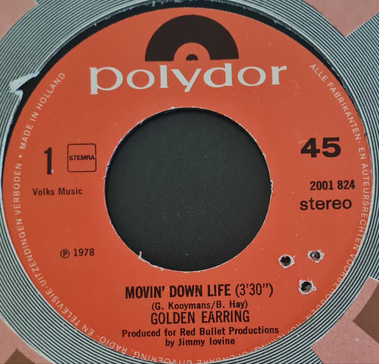 GOLDEN EARRING  - MOVIN' DOWN LIFE, Cd's en Dvd's, Vinyl Singles, Ophalen of Verzenden, Gebruikt, Pop