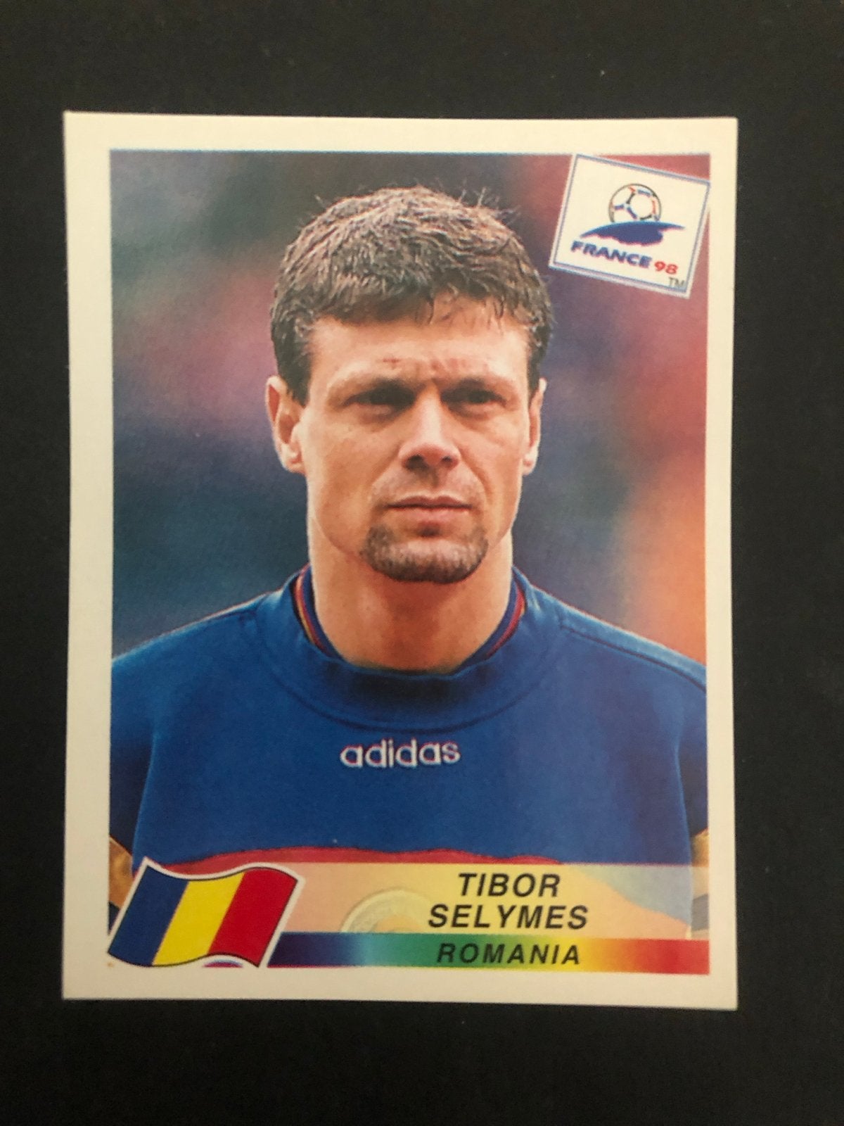 Panini France 98 Sticker - Tibor Selymes (Roemenië), Ophalen of Verzenden, Gebruikt, Sport