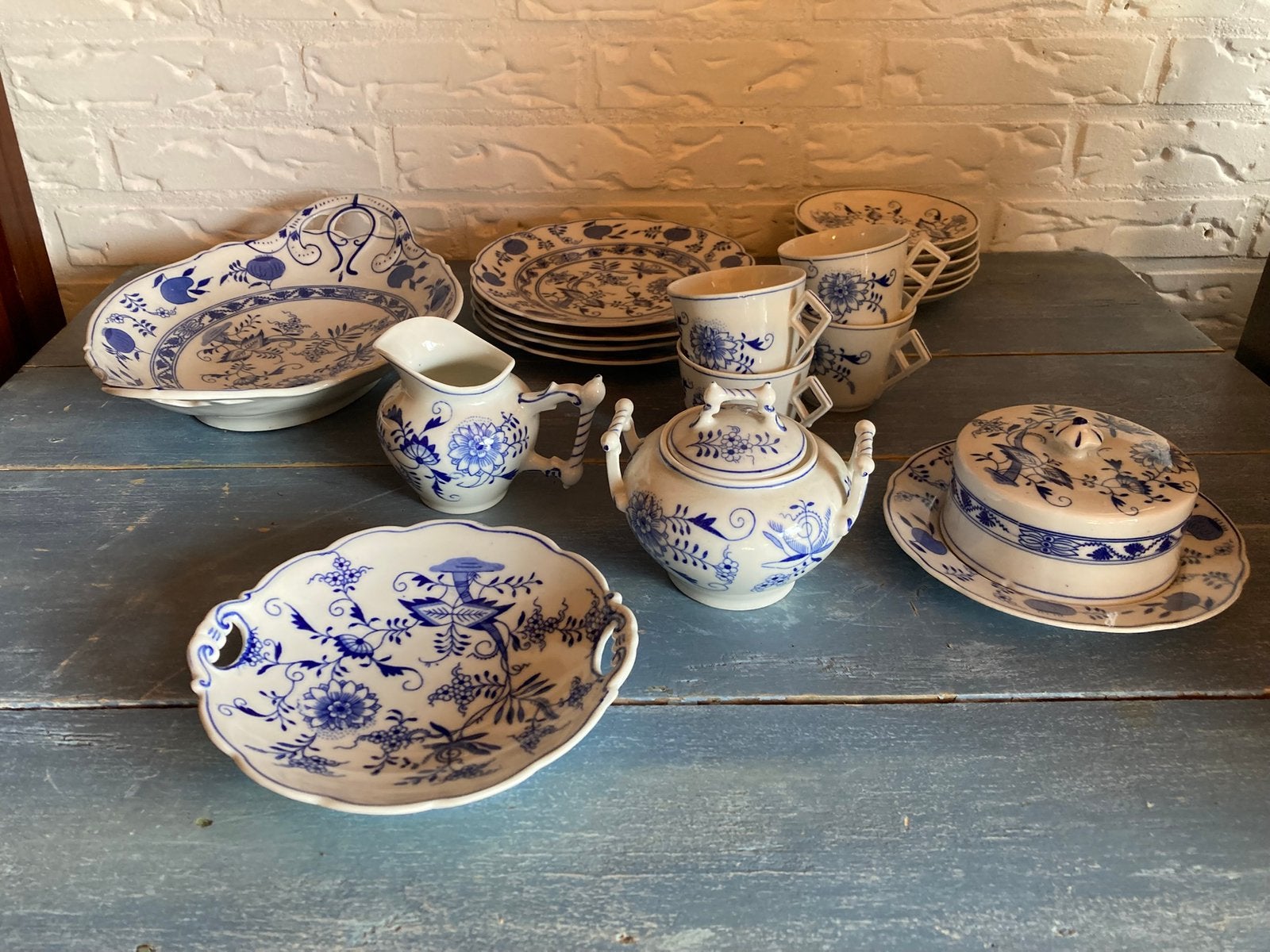 Prachtig Blue Danube servies (16 delig), Zwiebelmuster, Antiek en Kunst, Ophalen of Verzenden