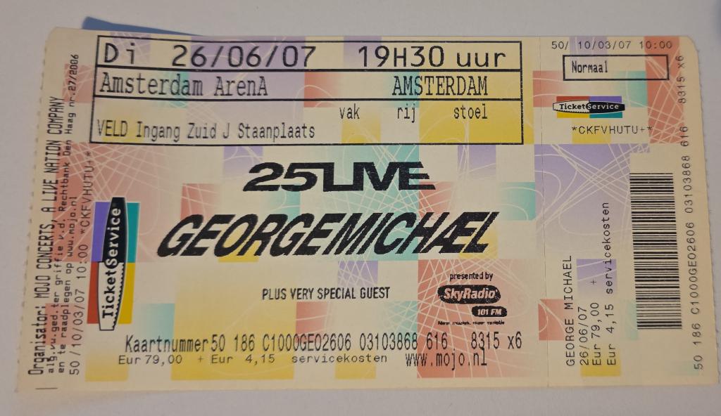 Concertkaartje George Michael & Ansichtkaart Rika Jansen, Tickets en Kaartjes, Twee personen