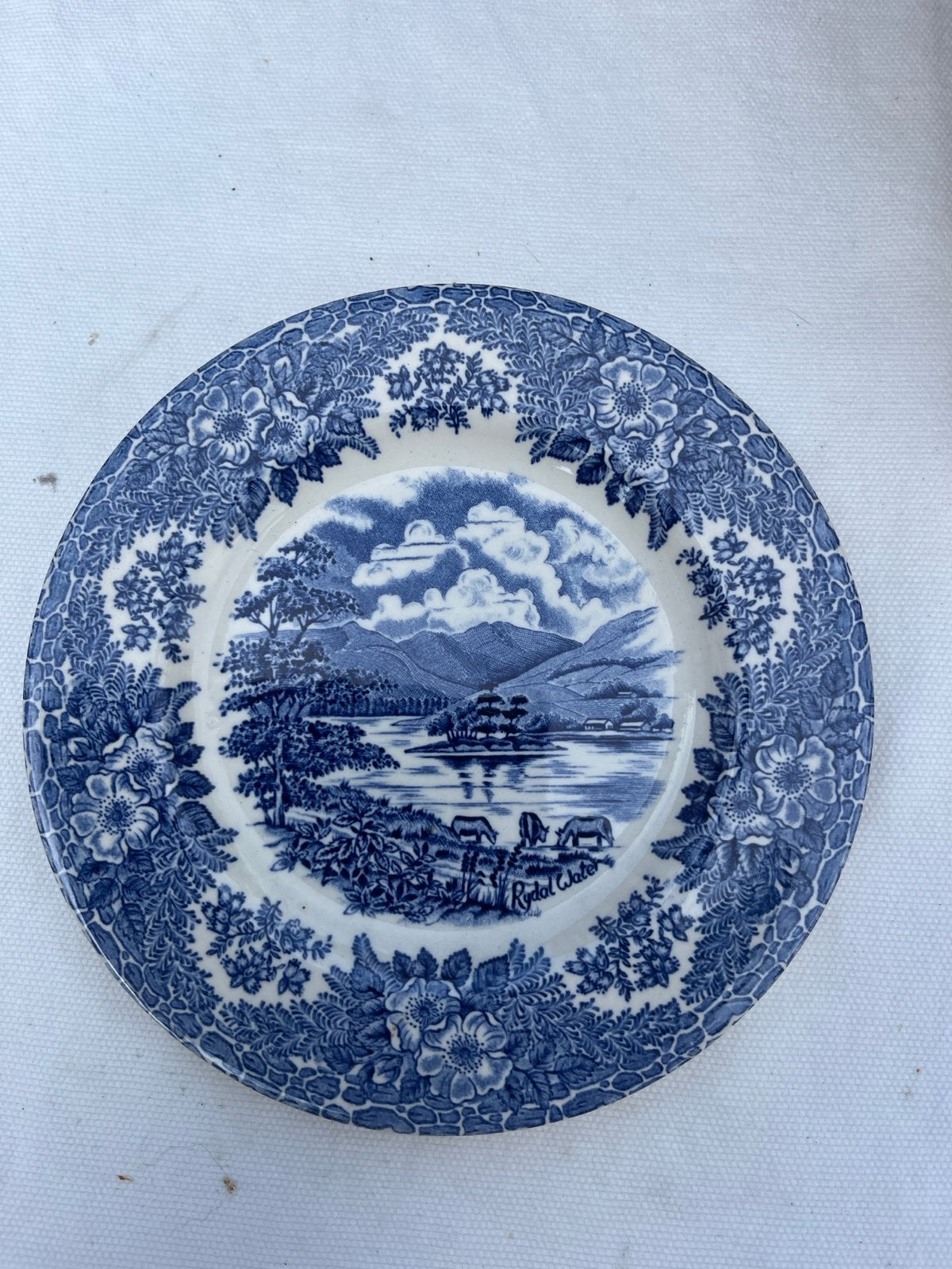 Vintage Engelse Wandbord - Blauw en Wit Landschap, Ophalen of Verzenden